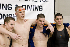 The University of  Virginia team of Scott Robison, Matt Mclean, Peter Geissinger and John Azar demolished the previous 400 freestyle relay ACC record by more than three seconds with a 2:51.50