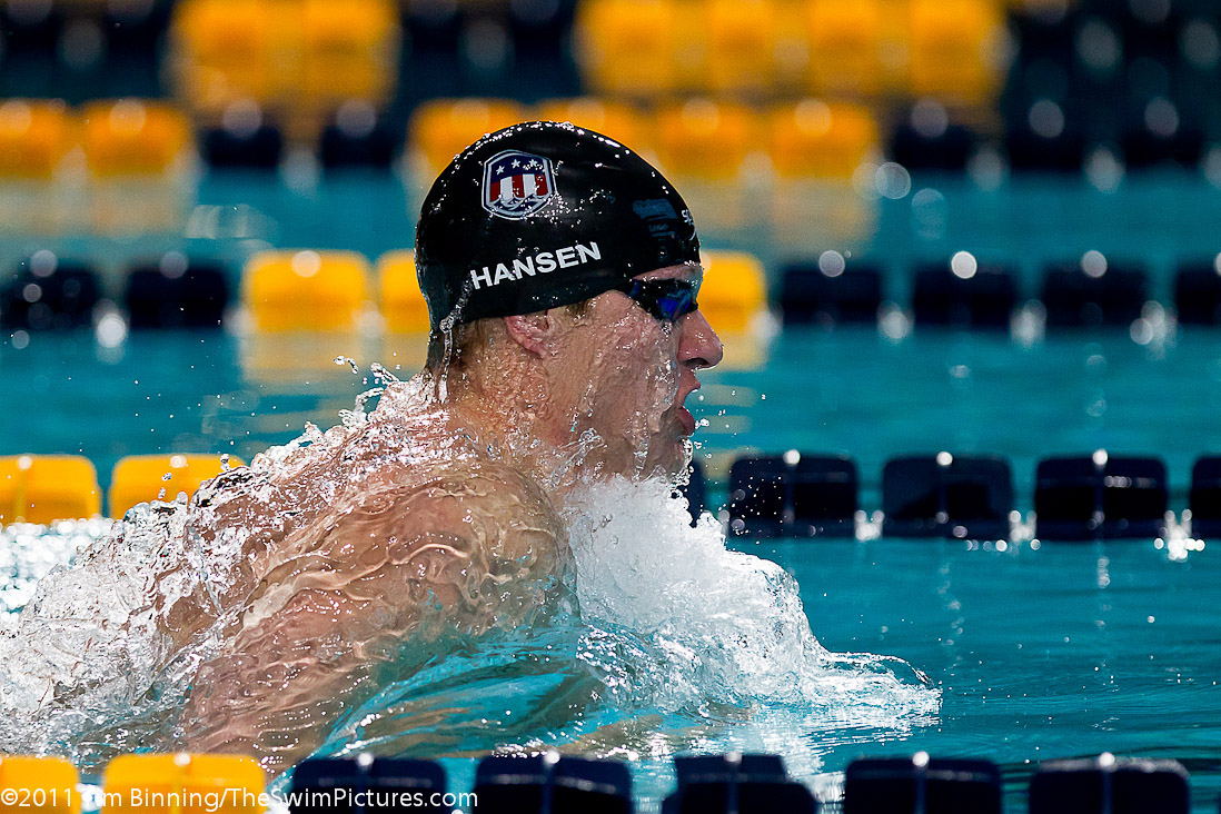 Brendan Hansen of the USA swims the breaststroke leg of the 4x100m Medley Relay at the 2011 Mutual of Omaha Duel in the Pool held December 16 and 17, 2011 at Georgia Tech University in Atlanta, Georgia.