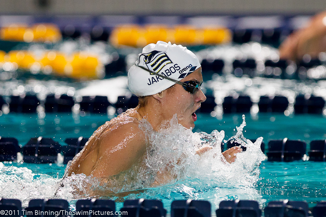 Zsuzsanna Jakabos  of Hungary swims the breaststroke leg of the 400m Individual Medley at the 2011 Mutual of Omaha Duel in the Pool held December 16 and 17, 2011 at Georgia Tech University in Atlanta, Georgia.