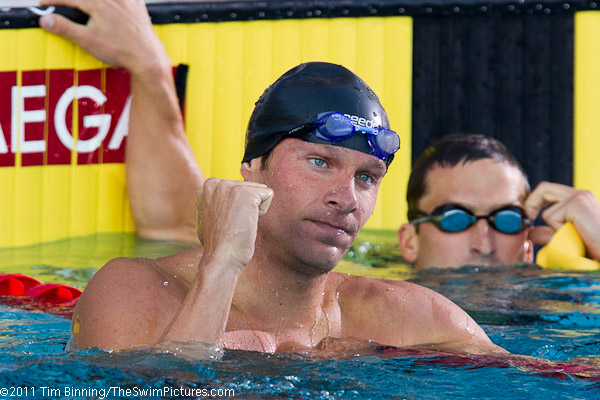 Brendan Hansen of Longhorn Aquatics wins the 200 breast at the 2011 ConocoPhillips USA Swimming National Championships