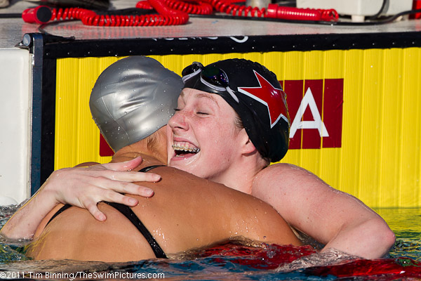 Missy Franklin of the Colorado Stars celebrates victory in the 100 back at the 2011 ConocoPhillips USA Swimming National Championships