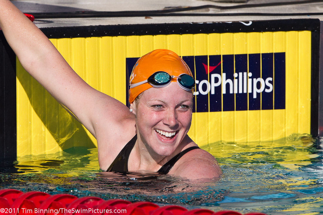 Jennifer Connolly of Tennessee Aquatics wins the 100 fly B final in 59.02 at the 2011 ConocoPhillips USA Swimming National Championships.
