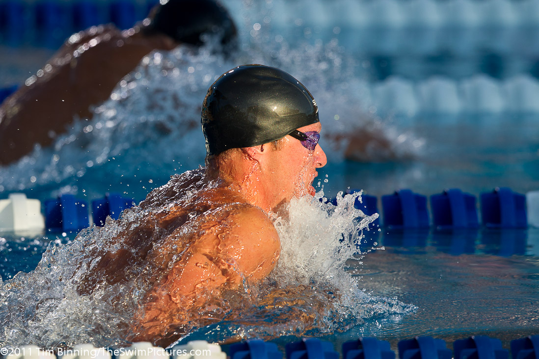Brendan Hansen of Longhorn Aquatics swims in the 100 breast championship final at the 2011 ConocoPhillips USA Swimming National Championships.
