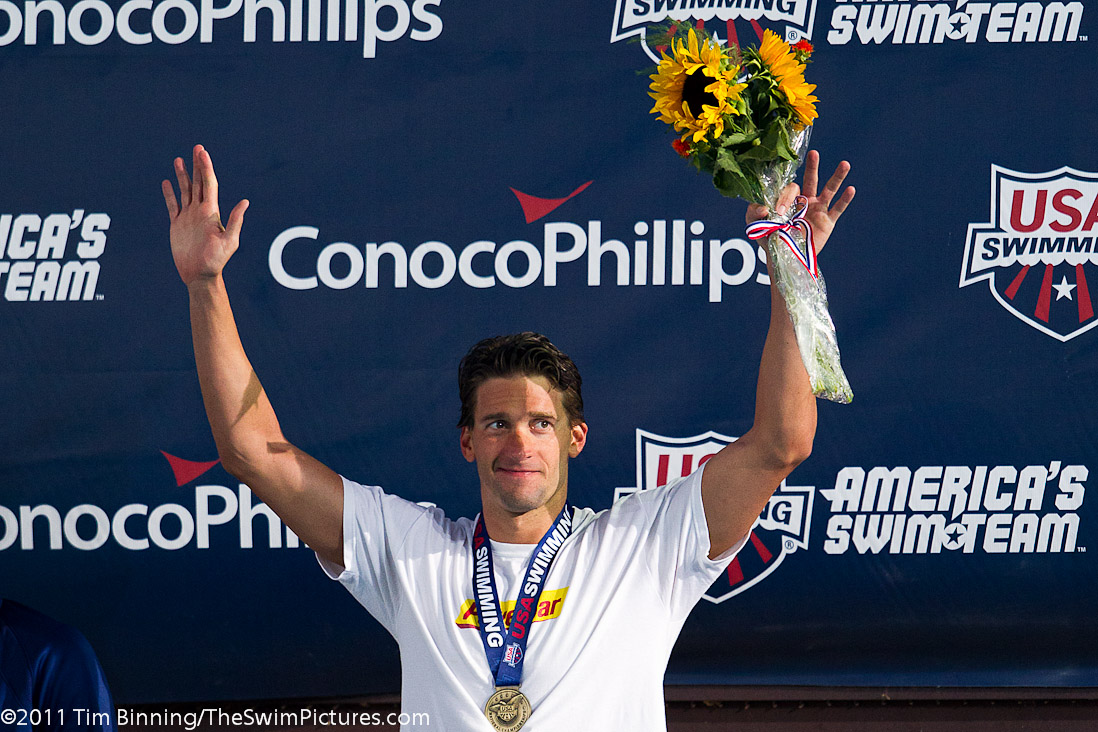 Robert Margalis of FAST Swim Team  on the medal stand following his 400 IM victory at the 2011 ConocoPhillips USA Swimming National Championships.