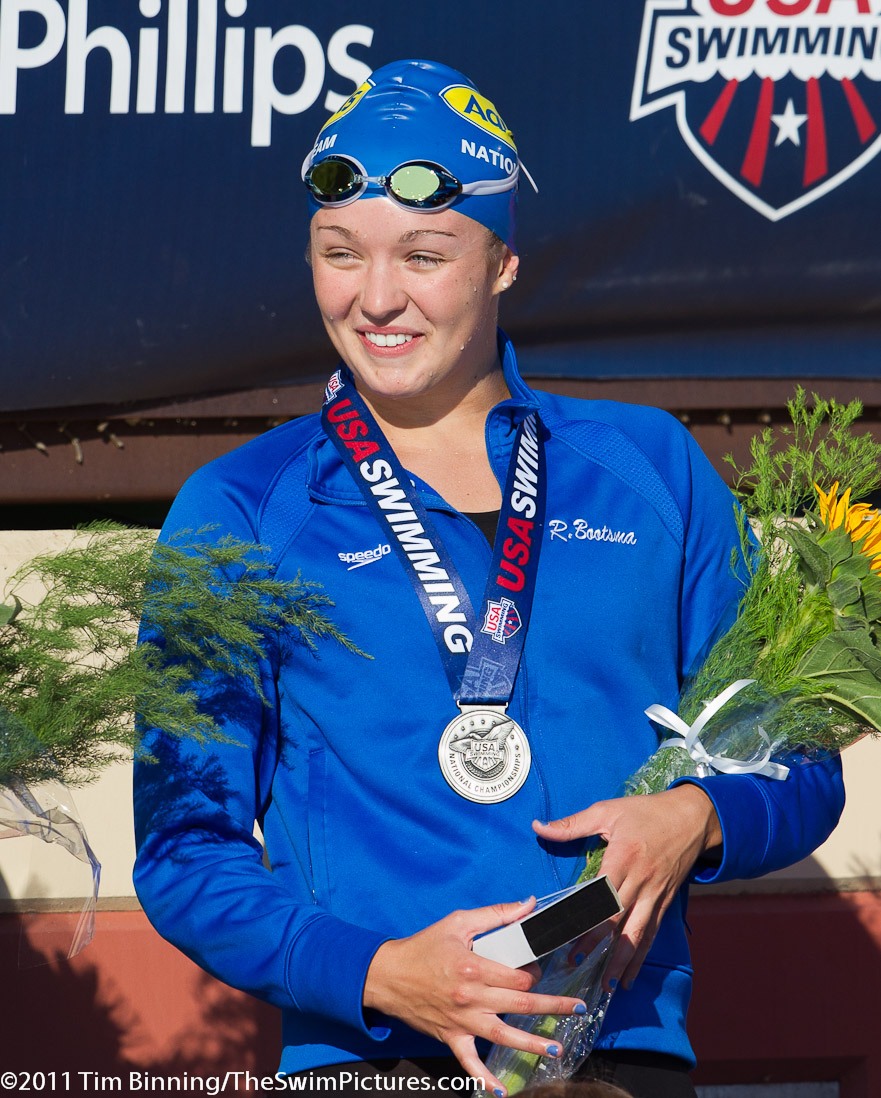 Rachael Bootsma of Aquajets Swim Team in Minnesota places second in the 100 back at the 2011 ConocoPhillips USA Swimming National Championships.