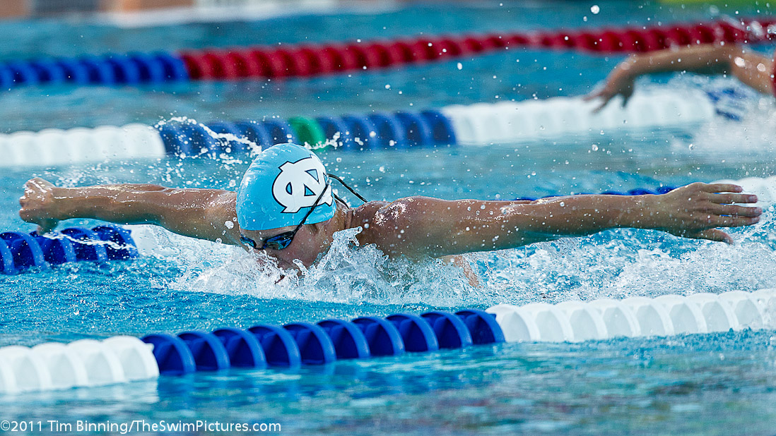 Thomas Luchsinger of Three Village Swim and the Unviersity of North Carolina swims the 200 fly championship final at the 2011 ConocoPhillips USA Swimming National Championships.  Luchsinger placed fourth in 1:57.01.