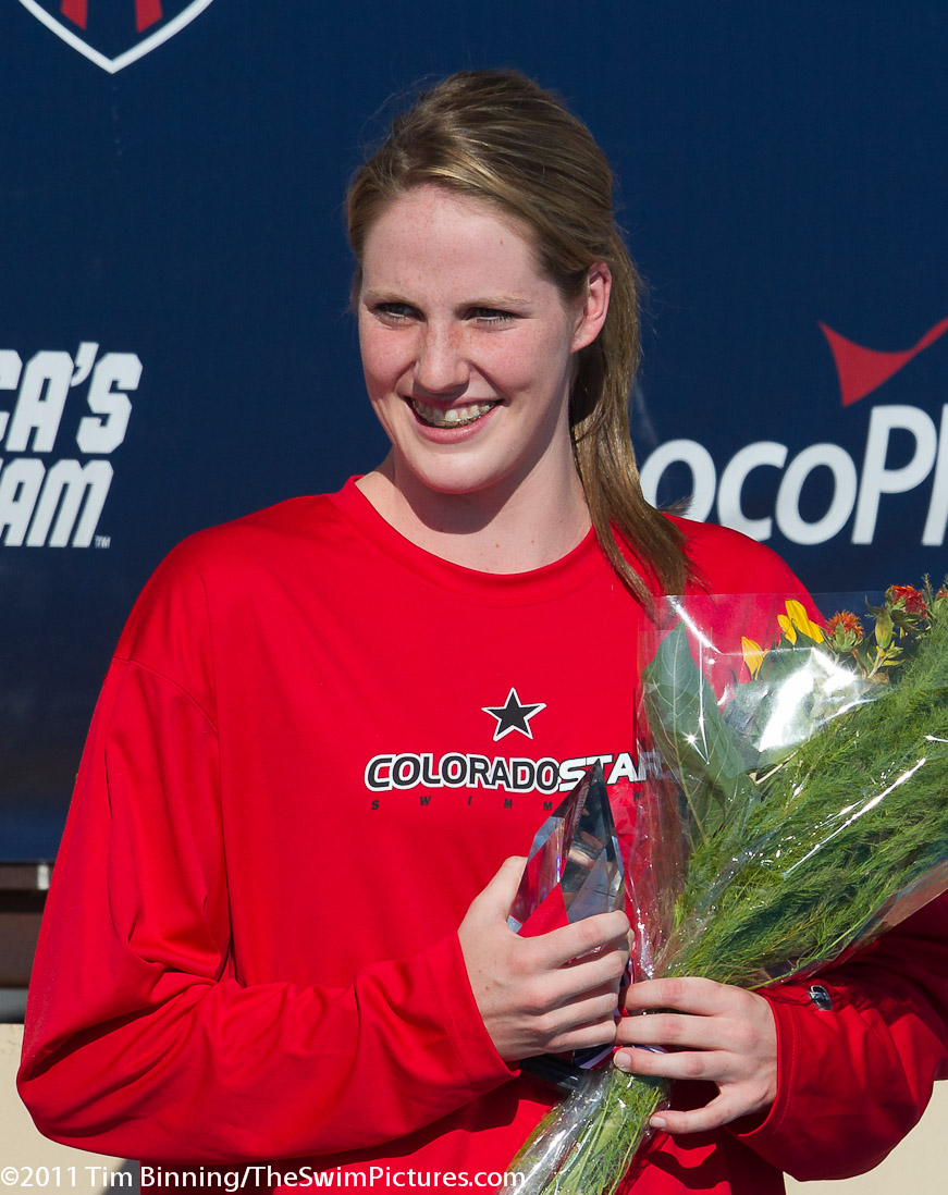 Missy Franklin of the Colorado Stars accepts 18 & Under awards at the 2011 ConocoPhillips USA Swimming National Championships.