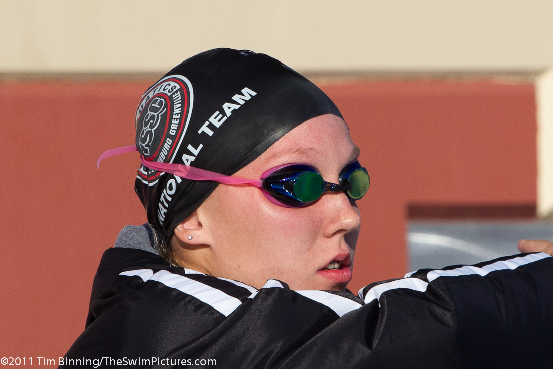 Haley Lips of Y-Spartaquatics prepares to start the 200 fly C final at the 2011 ConocoPhillips USA Swimming National Championships.  Lips went 2:12.14 to place third.