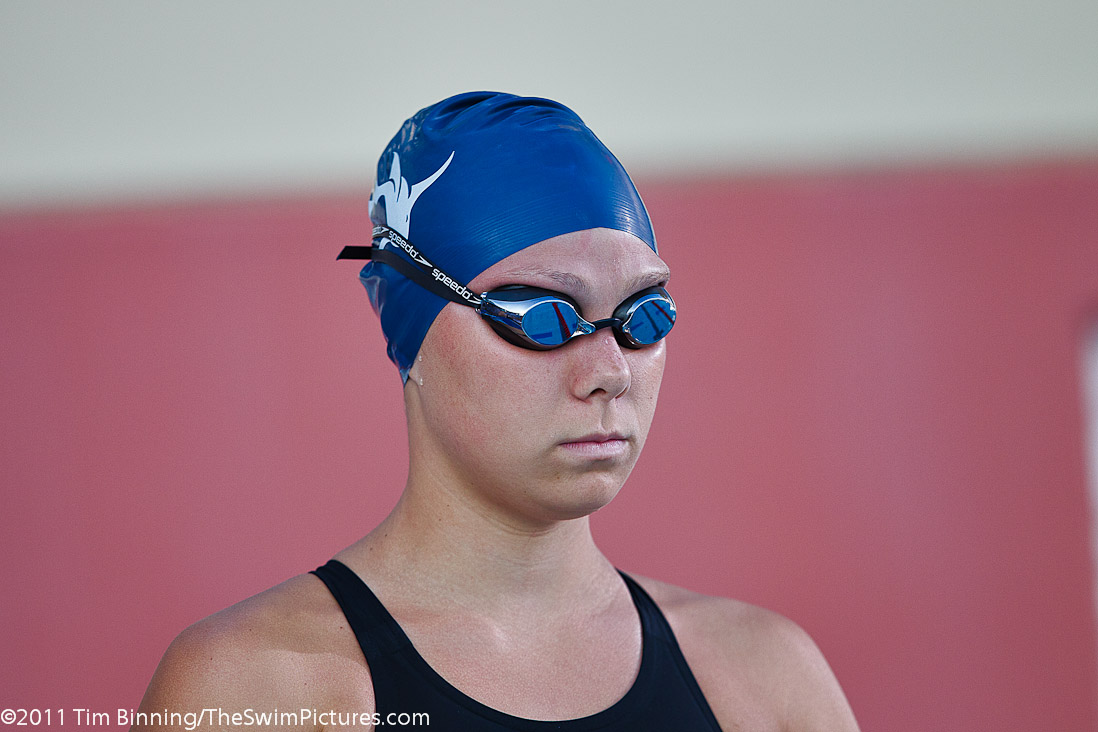 Madison White,16, of Crow Canyon prepares for the start of the 200 back championship final at the 2011 ConocoPhillips USA Swimming National Championships.