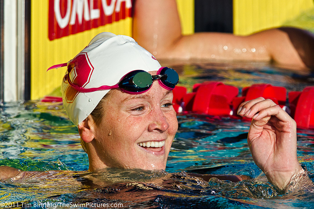 Kate Dwelley of Stanford Swimming wins the 100 free B final in 54.98 at the 2011 ConocoPhillips USA Swimming National Championships.