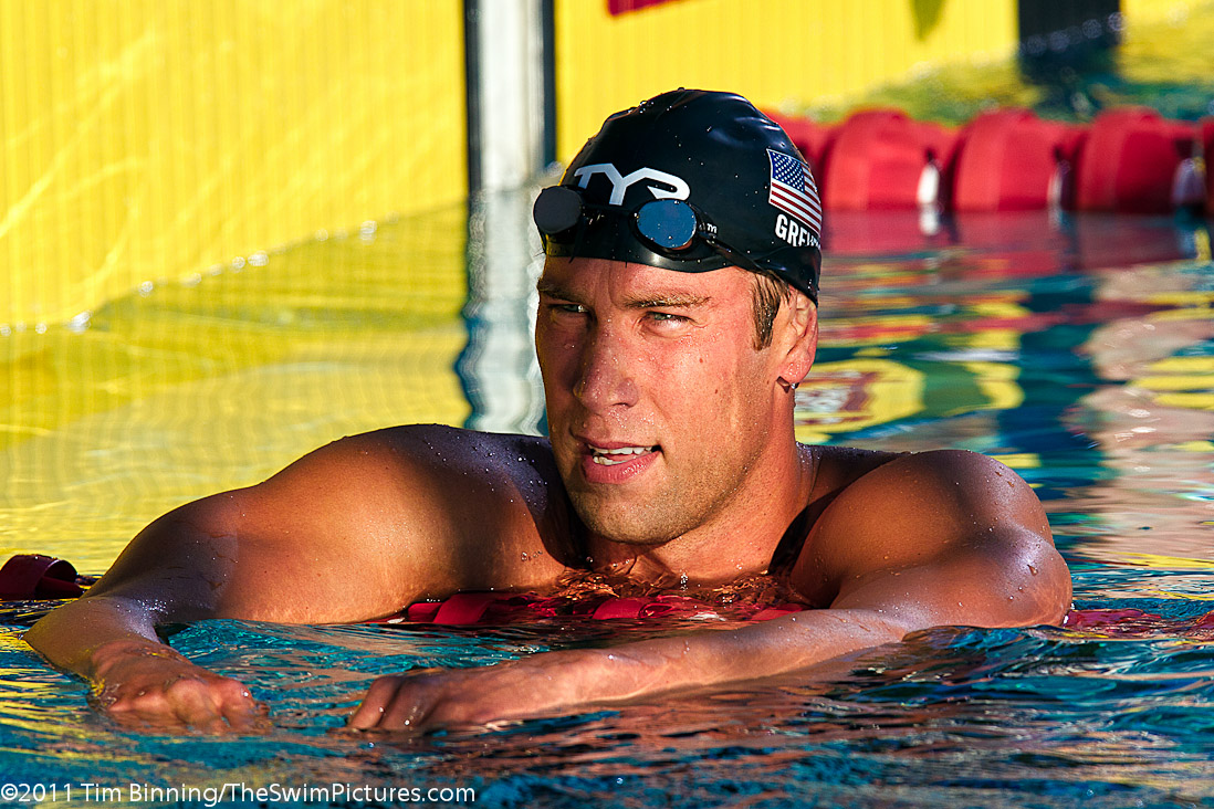 Matt Grevers of Tucson Ford Dealers Aquatics following his win in the 200 back (1:57.26) at the 2011 ConocoPhillips USA Swimming National Championships.