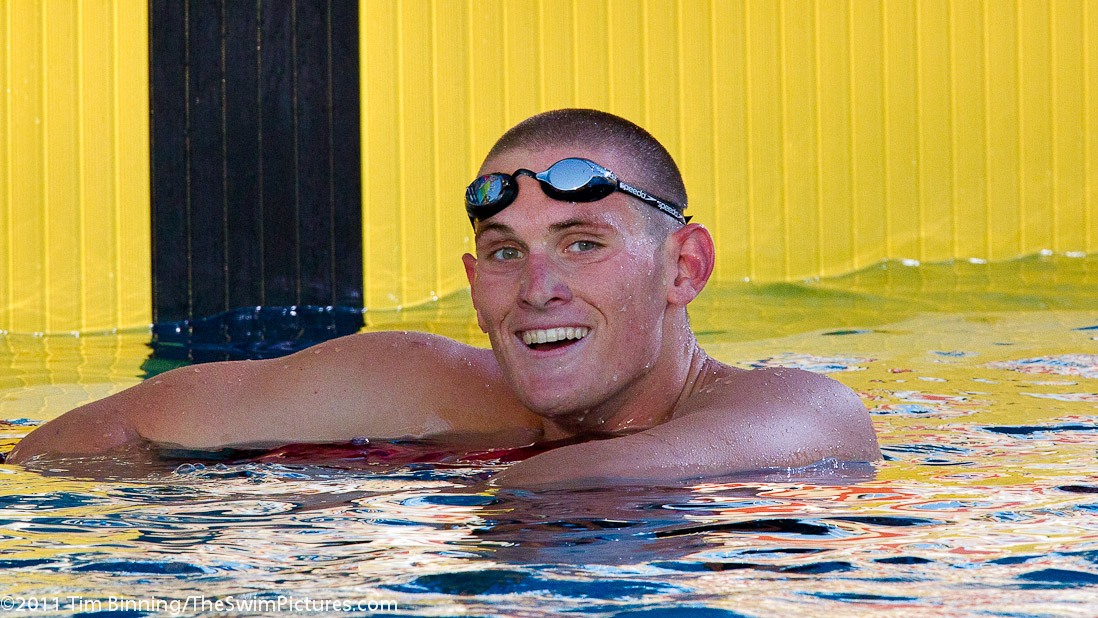 Trevor Hoyt of Cal Aquatics following his win in the 200 breast B final (2:13.55) at the 2011 ConocoPhillips USA Swimming National Championships.