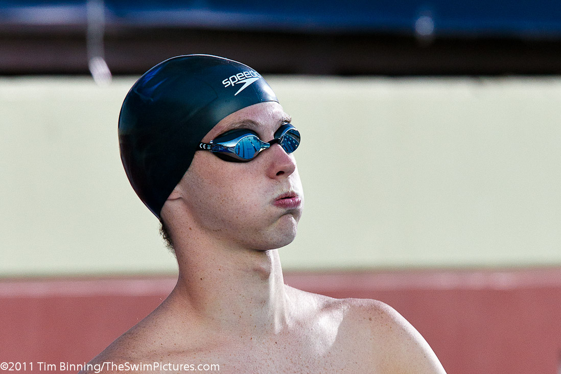 Sean Ryan of Scenic City Aquatics and Michigan University before the start of the  1500 final at the 2011 ConocoPhillips USA Swimming National Championships.  Ryan took second place in 15:01.43 just .12 seconds behind winner Andrew Gemmell.
