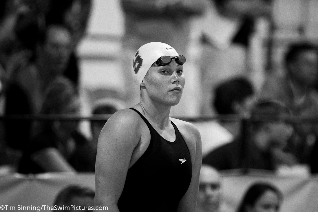 Elaine Breeden prior to the start of the 100 butterfly championship final