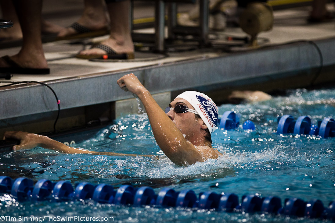 Simon Burnett of Tucson Ford Dealers Aquatics celebrates his performance in the 100 butterfly.