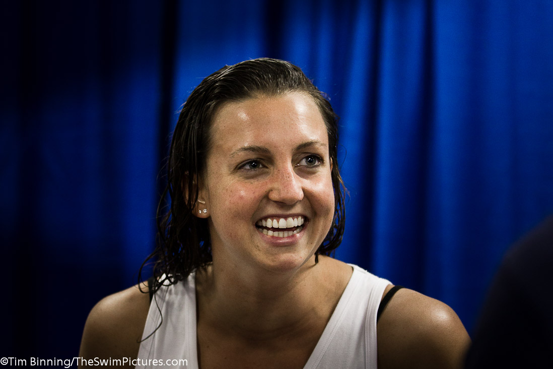 Rebecca Soni of Trojan Swim Club answers questions in the media room prior to the start of the 2011 Charlotte UltraSwim.