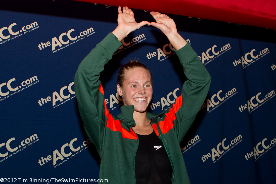 Kelsi Hall of Miami wins the 50 free at the 2012 ACC Women's Swimming and Diving Championships Hall, Kelsi Hall, Miami, Senior
