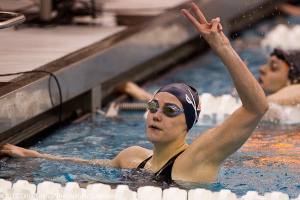 Charlotte Clarke of Virginia wins the 100 back at 2012 Womens Swimming and Diving Championships