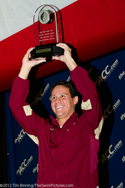 Mateo De Angulo , a Florida State senior, was named Swimmer of the Meet at the 2012 ACC Men's Swimming and Diving Championships.  De Angelo won the 500 free and 1650 free and took second in the 400 IM.  