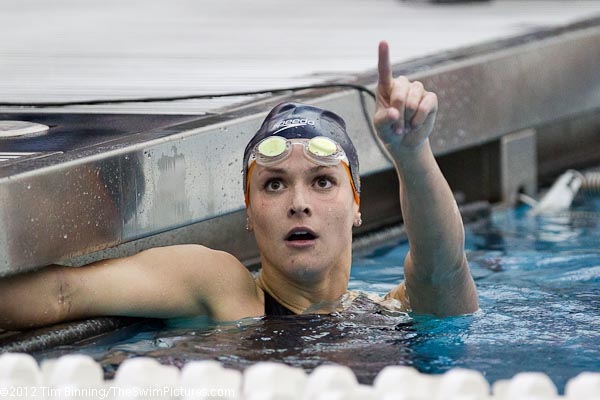 Lauren Perdue of UVA wins the 100 free  at the 2012 Womens Swimming and Diving Championships