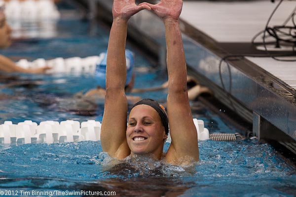 Sofia Johansson of Miami wins the 100 breast at 2012 Womens Swimming and Diving Championships