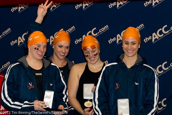 UVA wins the 400 free relay at the 2012 Womens Swimming and Diving Championships