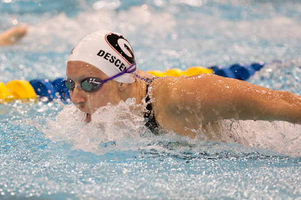 Mary Descenza of the Georgia Bulldogs extends her lead in the swimming Grand Prix series with a victory in the 200 butterfly at the Charlotte UltraSwim