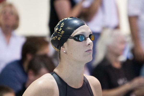 Amanda Weir prepares for the start of the 100 free at the Charlotte UltraSwim
