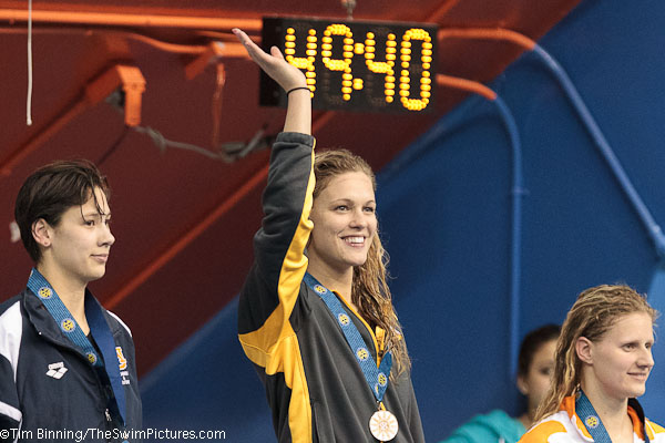 Jane Trepp of LSU wins the 100 Breaststroke  at the 2011 SEC Swimming and Diving Championships