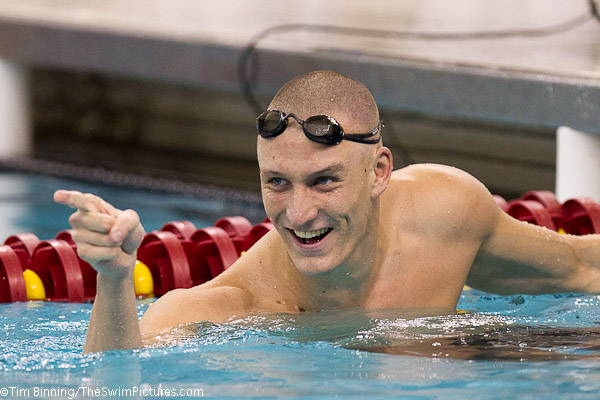 Austin Staab of Stanford wins the 100 fly at the 2011 NCAA Division I Mens Swimming and Diving Championships