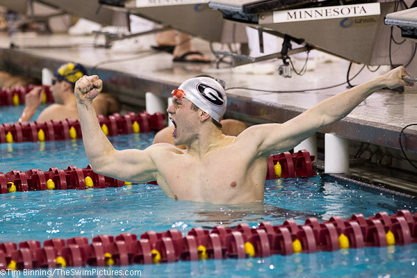 Mark Dylla of Georgia wins the 200 Fly at the 2011 NCAA Division I Mens Swimming and Diving Championships
