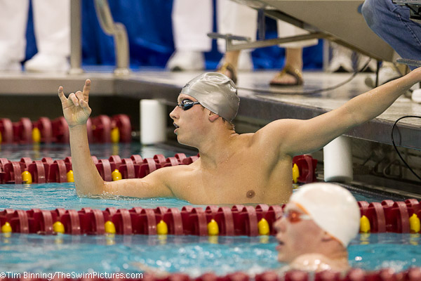 Michael McBroom of Texas wins the 1650 free at the 2011 NCAA Division I Mens Swimming and Diving Championships