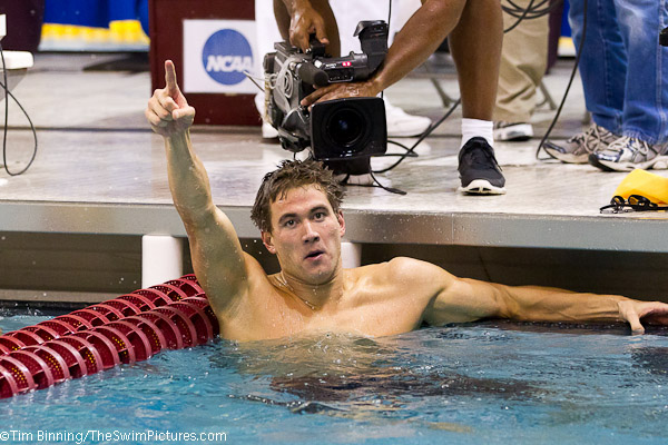 Nathan Addrian wins the 100 Free at the 2011 NCAA Division I Mens Swimming and Diving Championships