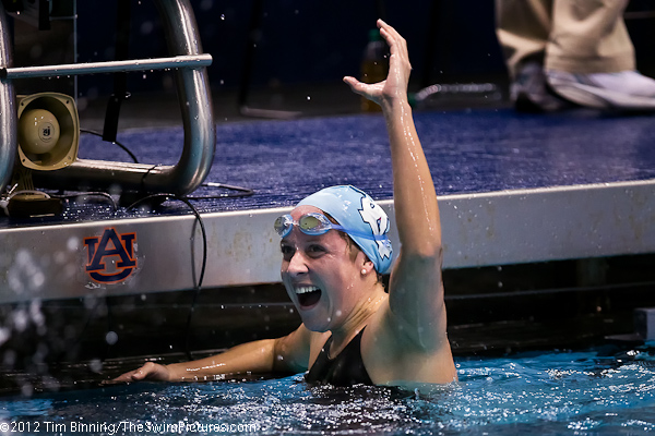 Stephanie Peacock of UNC wins the 1650 free breaking the longstanding NCAA record of Janet Evans at the 2012 NCAA Women's Swimming and Diving Championships
