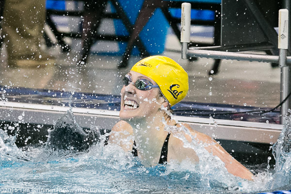 California Sophomore Missy Franklin repeats as 200 yard free champion  in 1:39.10, smashing her American record set the previous year at the 2015 NCAA Division I Women's Swimming and Diving Championships held at the Greensboro Aquatic Center in Greensboro, North Carolina.