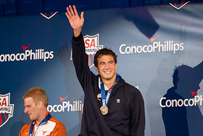 Nathan Adrian on the victory stand following his win in the 100 free at the 2009 ConocoPhillips USA National Swimming Championships and World Championship Trials