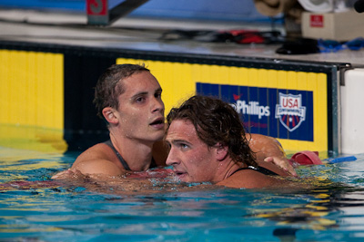 Eric Shanteau (L) and Ryan Lochte (R) qualify for the USA World Championship team in the 200 individual medley